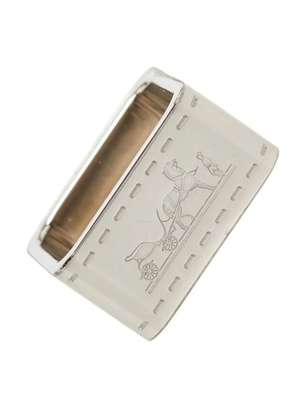Hermes Bolduc Square Scarf Ring Silver Metal